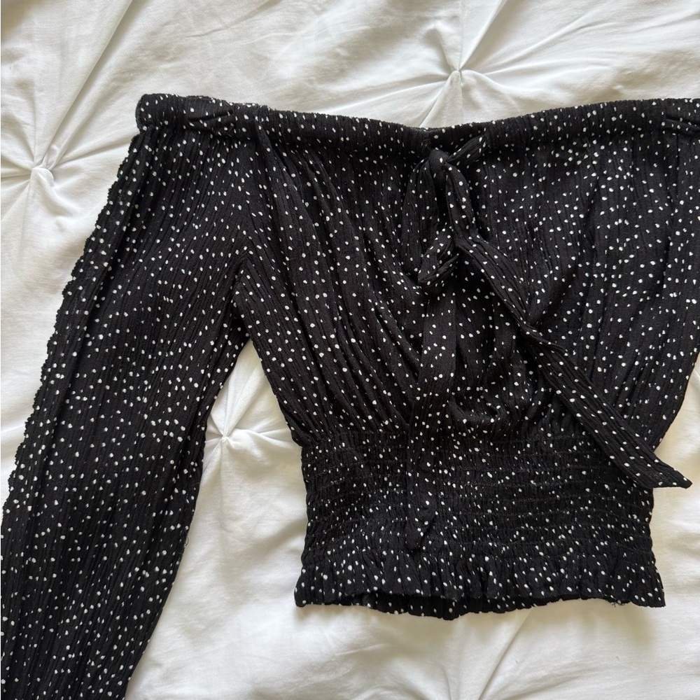 Blue Life Off Shoulder Blouse Polka Dot